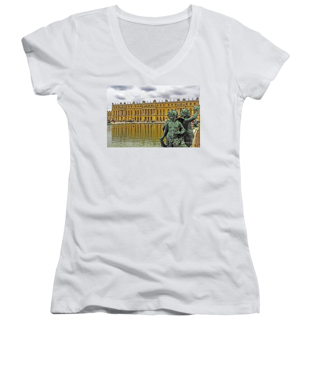 Travel Women's V-Neck featuring the photograph Reflection Pool of Versailles by Elvis Vaughn