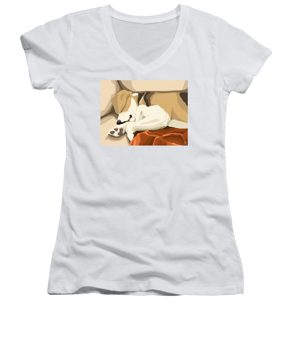 Digital Women's V-Neck featuring the painting Rest by Veronica Minozzi