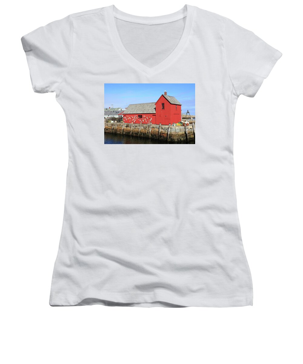 Motif Number 1 Women's V-Neck featuring the photograph Rockport Motif Number 1 by Lou Ford