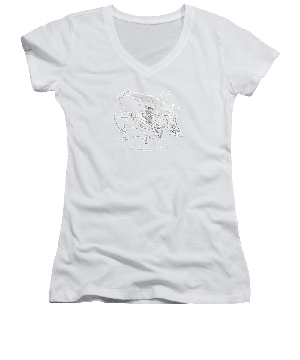 110162 Gpr George Price Parrot On St. Bernard's Head Women's V-Neck featuring the drawing Rollo Has Some Brandy by George Price
