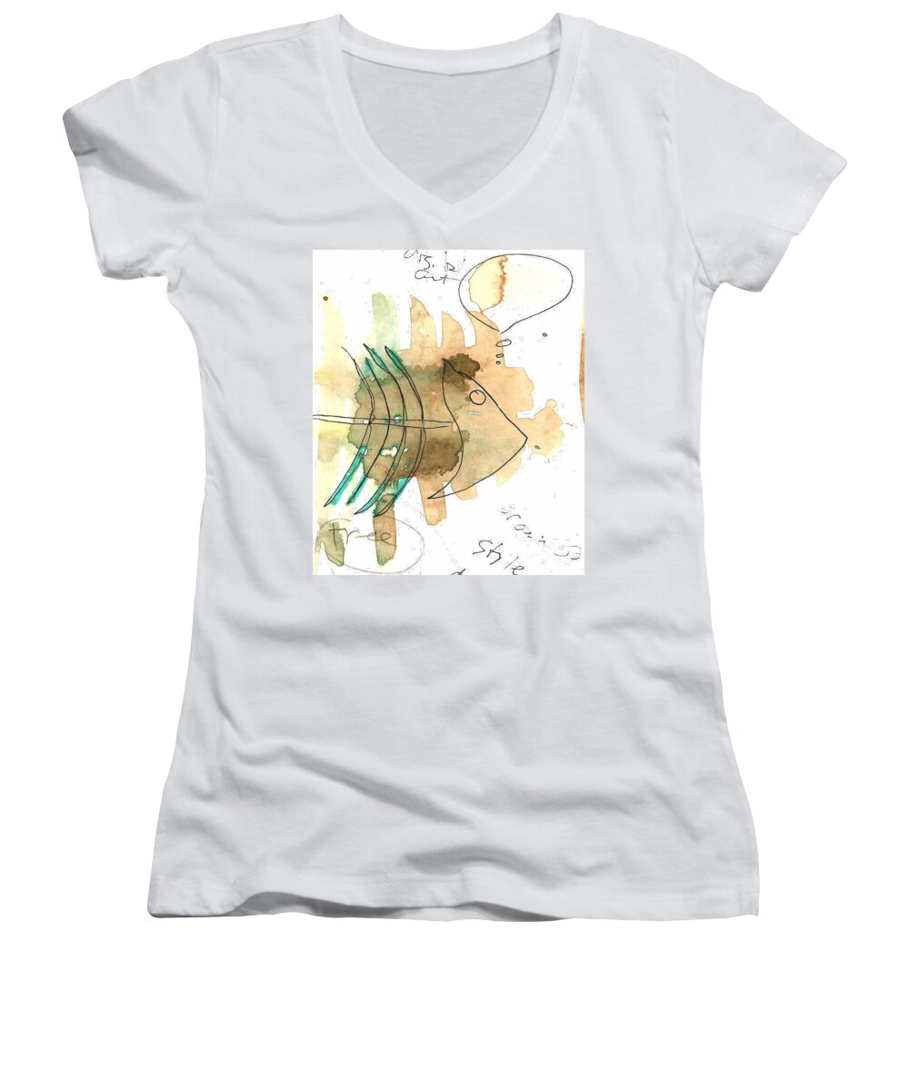 Figure Women's V-Neck featuring the painting Scaled Back by Jeff Barrett