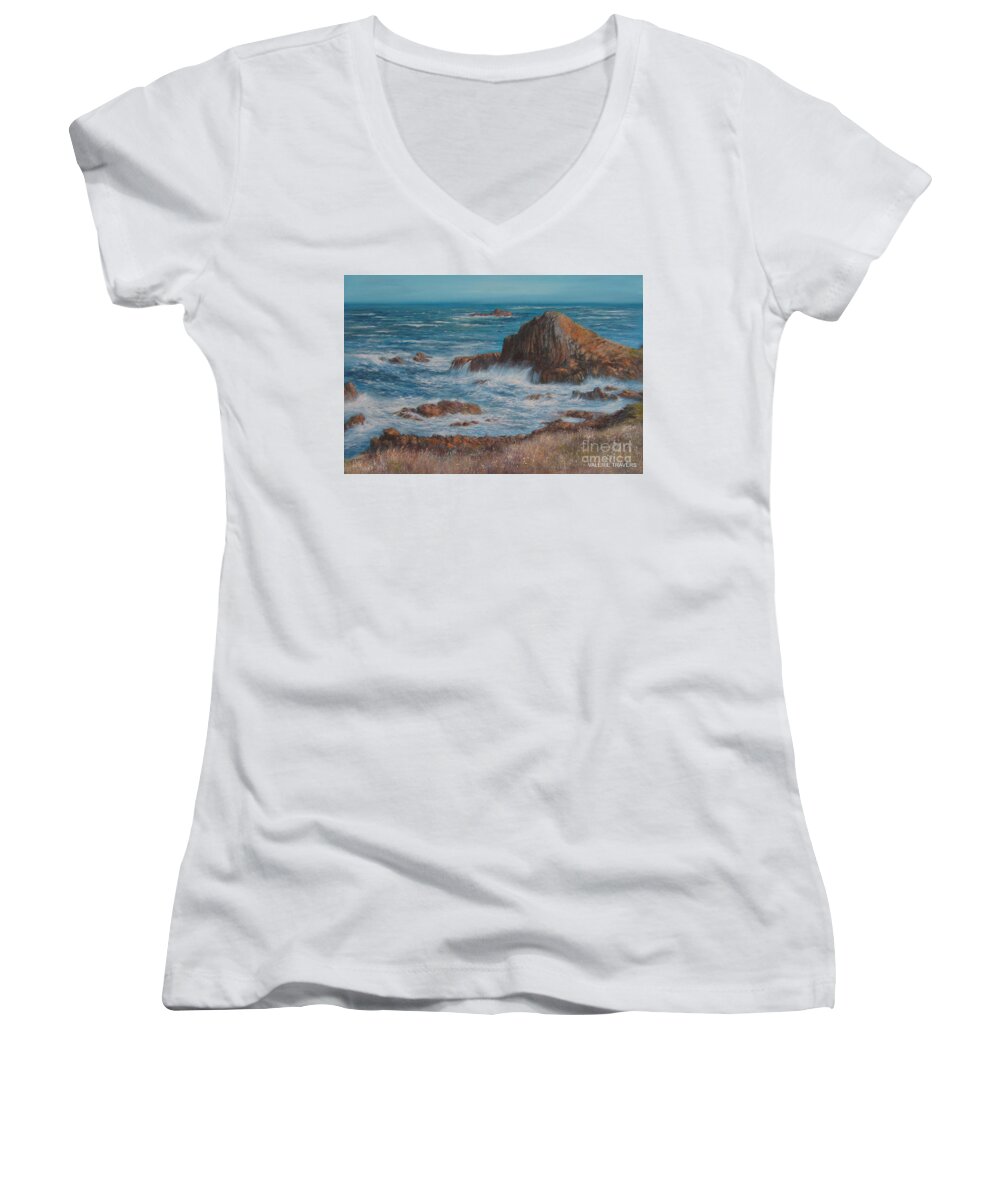 Oil Painting Women's V-Neck featuring the painting Seaspray by Valerie Travers