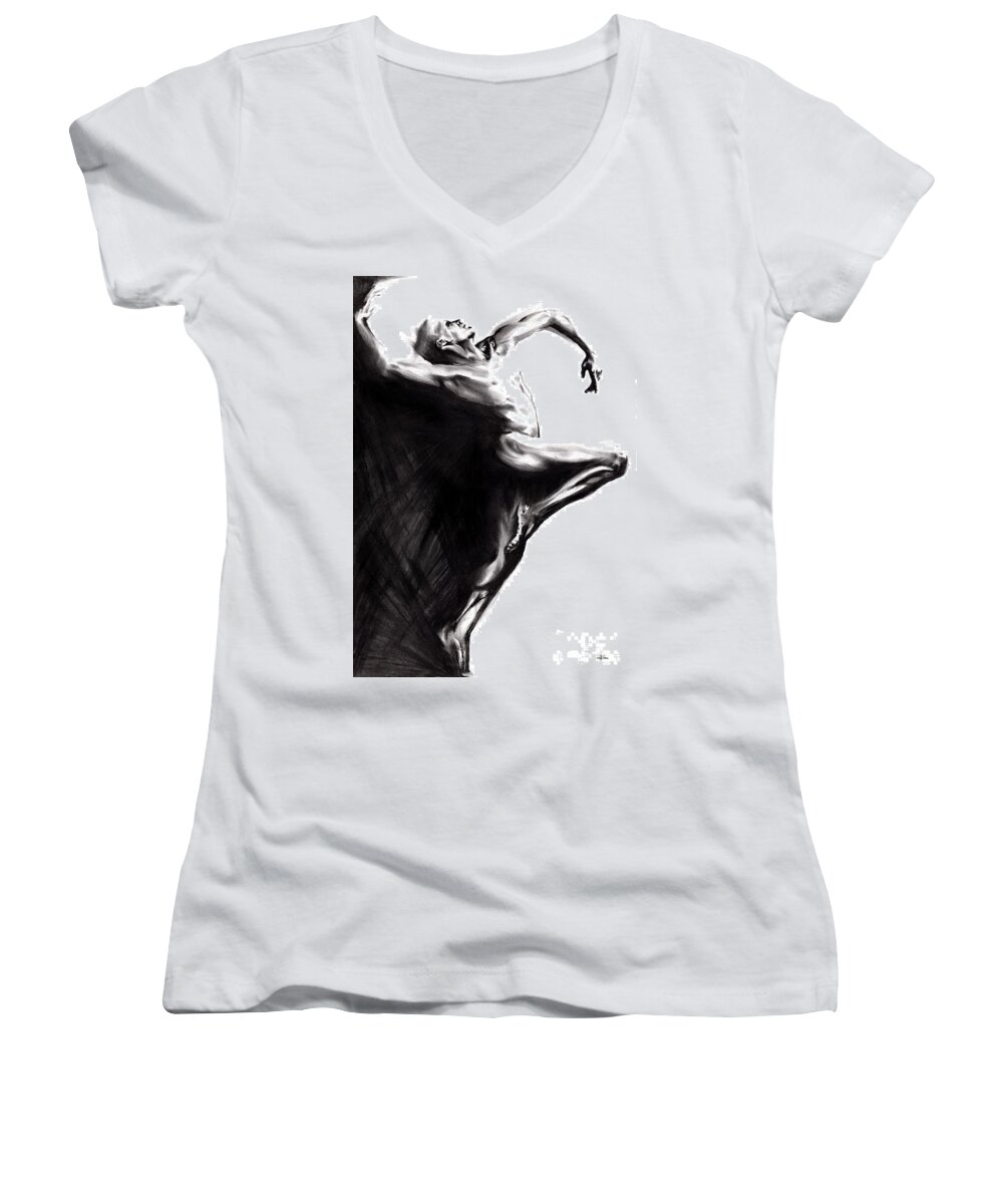 Figurative Women's V-Neck featuring the drawing Shadowtwister by Paul Davenport