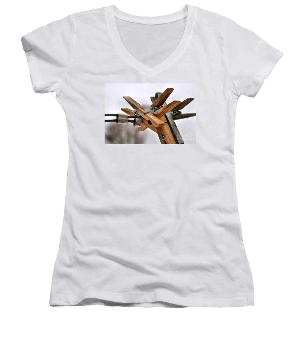 Snow Women's V-Neck featuring the photograph Winter Laundry Day by Anjanette Douglas