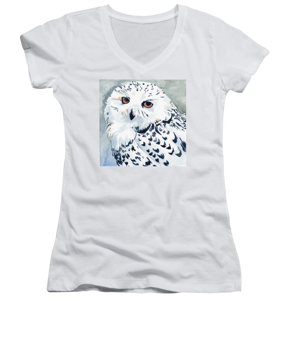 Owl Women's V-Neck featuring the painting Snowy Owl by Sean Parnell