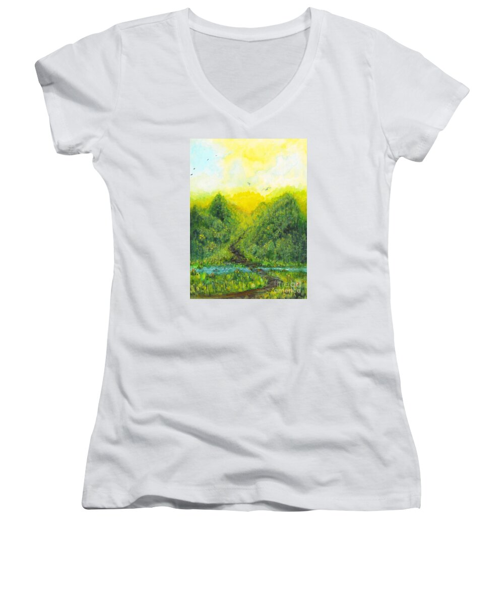 Sonsoshone Women's V-Neck featuring the painting Sonsoshone by Holly Carmichael