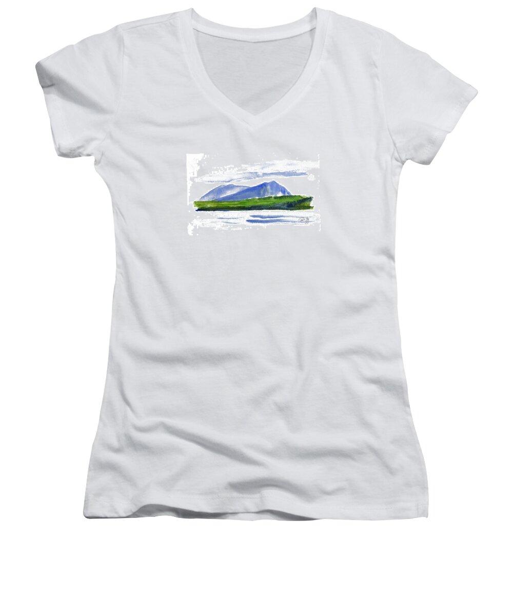 Spencer Mountain Women's V-Neck featuring the painting Spencer Mountain by Paul Gaj