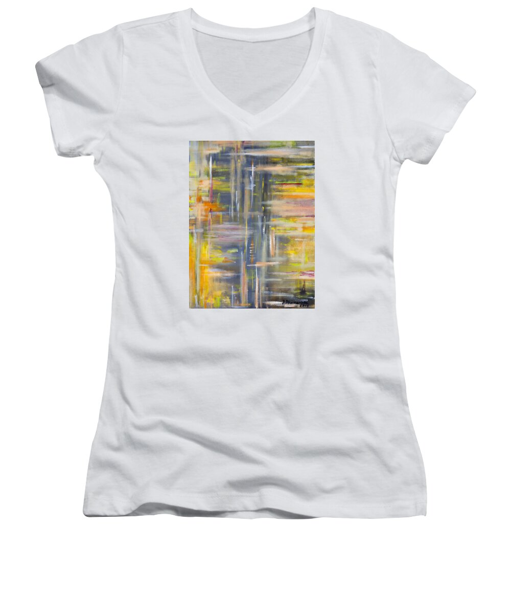 Spring Women's V-Neck featuring the painting Spring in Finland 1 by Johanna Hurmerinta