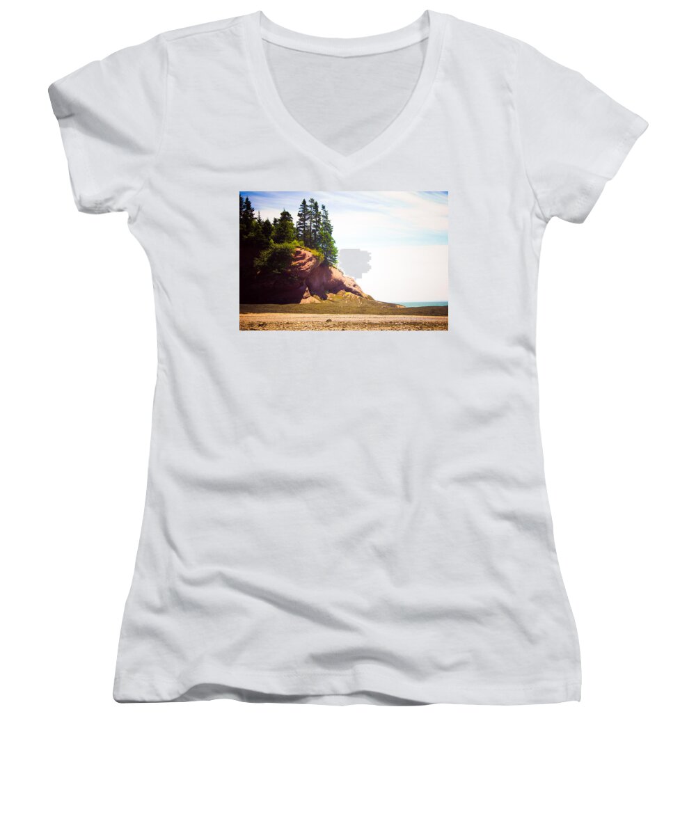 St Martins Sea Caves Women's V-Neck featuring the photograph St. Martin's Sea Caves by Sara Frank
