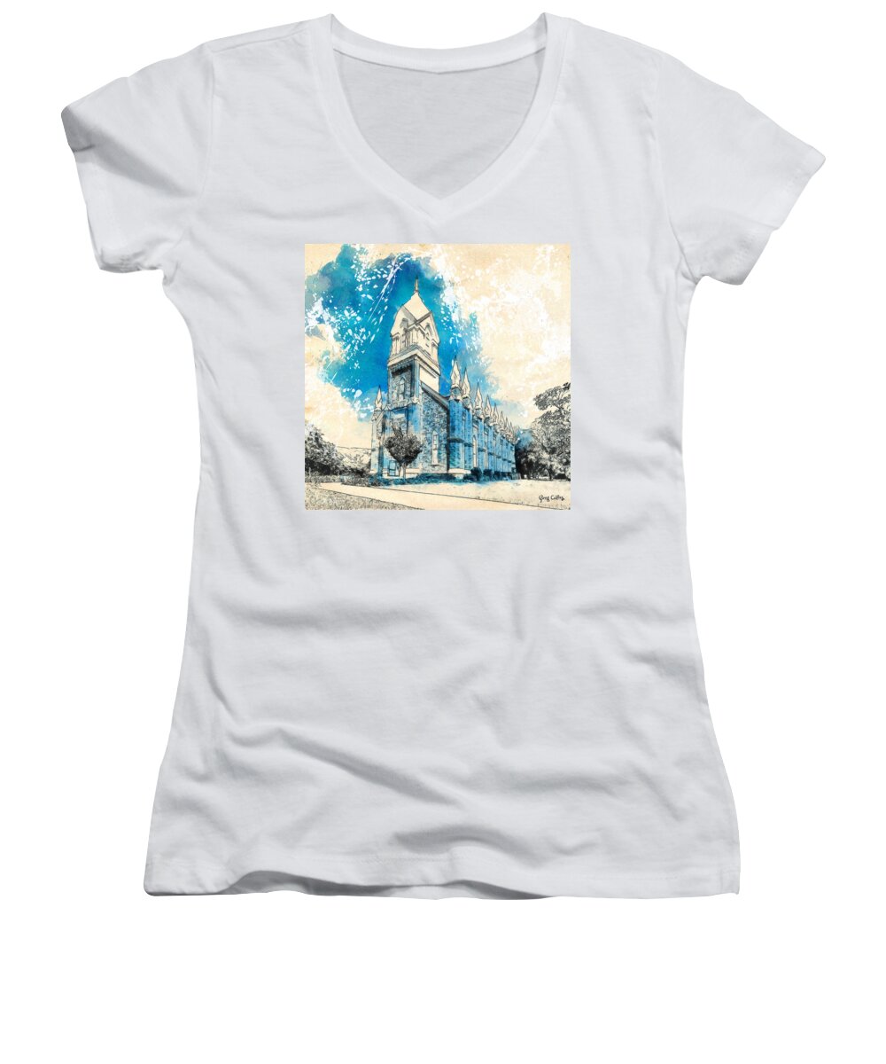 Utah Women's V-Neck featuring the painting Stately Spires by Greg Collins