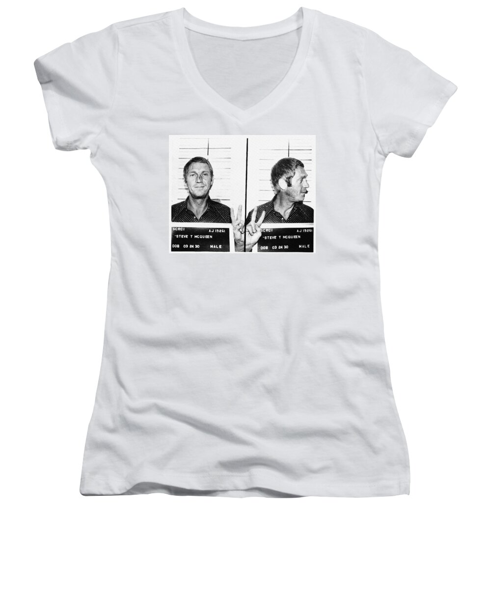 Steve Women's V-Neck featuring the photograph Steve McQueen Mugshot by Digital Reproductions