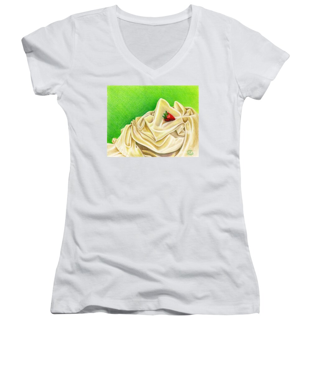 Strawberry Women's V-Neck featuring the painting Strawberry Passion by Nancy Cupp