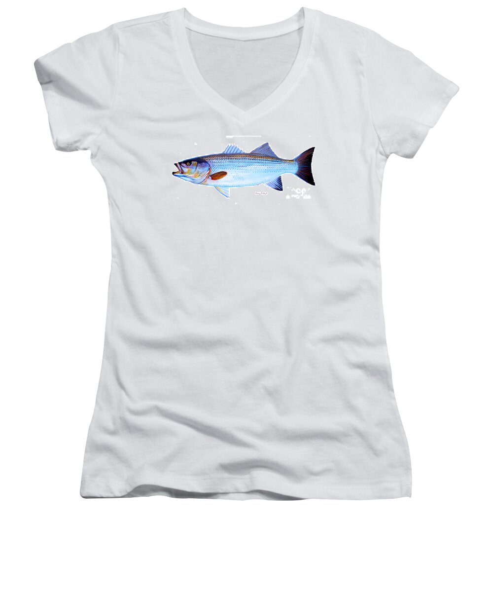 Striped Bass Women's V-Neck featuring the painting Striped Bass by Carey Chen