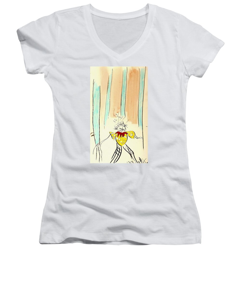 Watercolor Women's V-Neck featuring the painting Stumble by Jeff Barrett