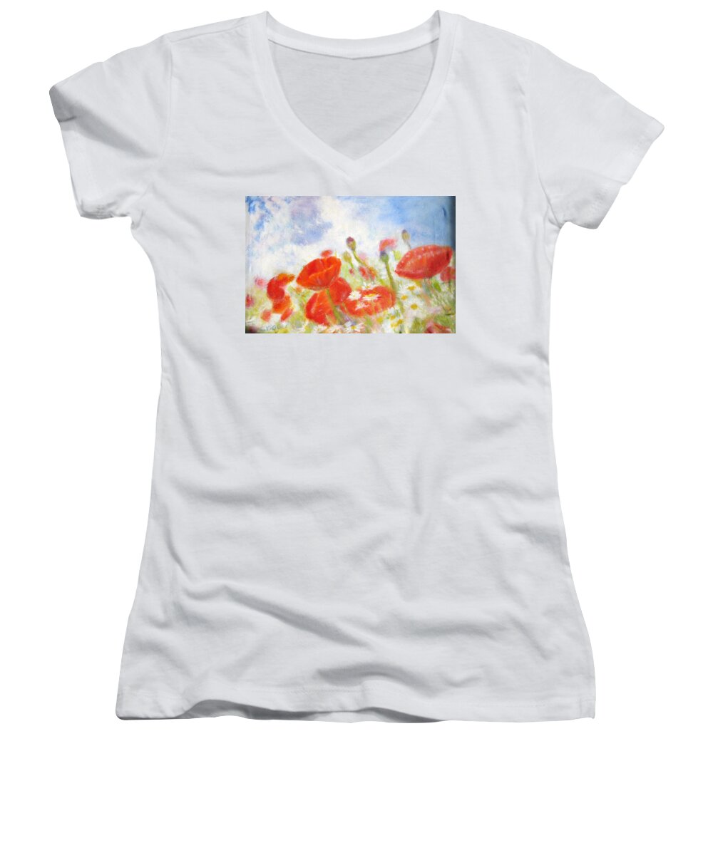 Impressionism Women's V-Neck featuring the painting Summer Flowers by Glenda Crigger