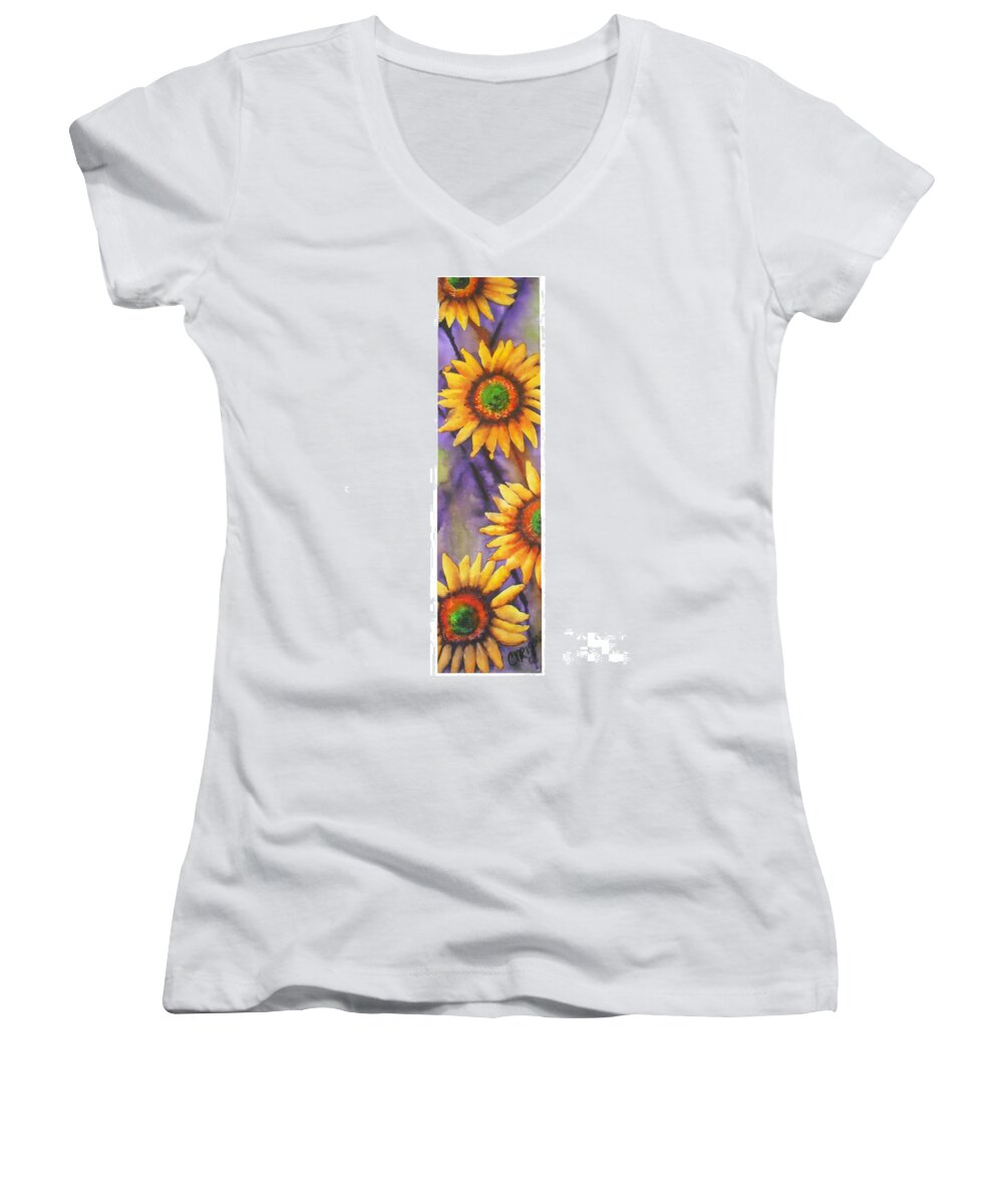 Fine Art Painting Women's V-Neck featuring the painting Sunflower Abstract by Chrisann Ellis