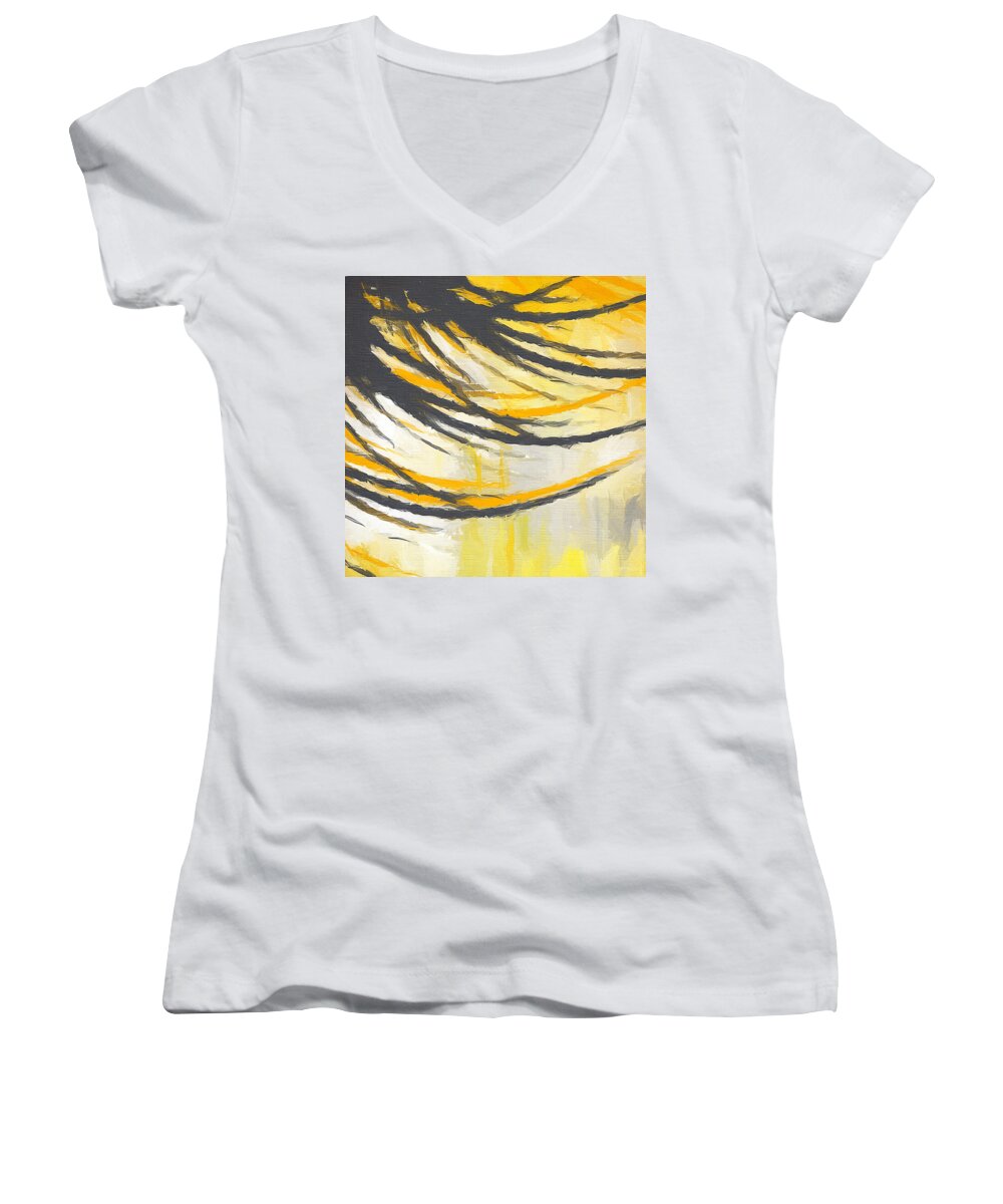  Women's V-Neck featuring the painting Sunny Field by Lourry Legarde