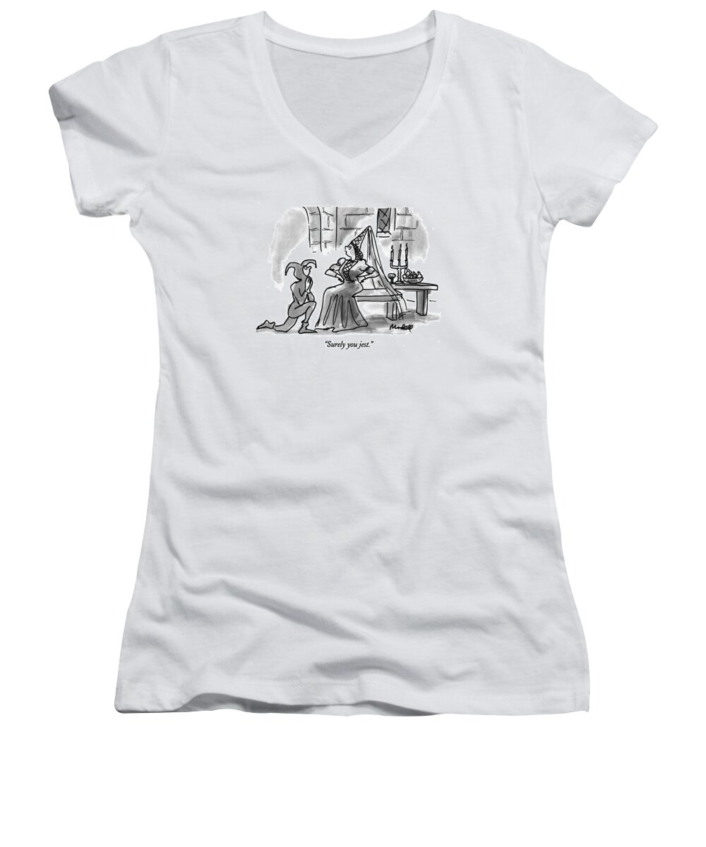 Cliche Women's V-Neck featuring the drawing Surely You Jest by Frank Modell