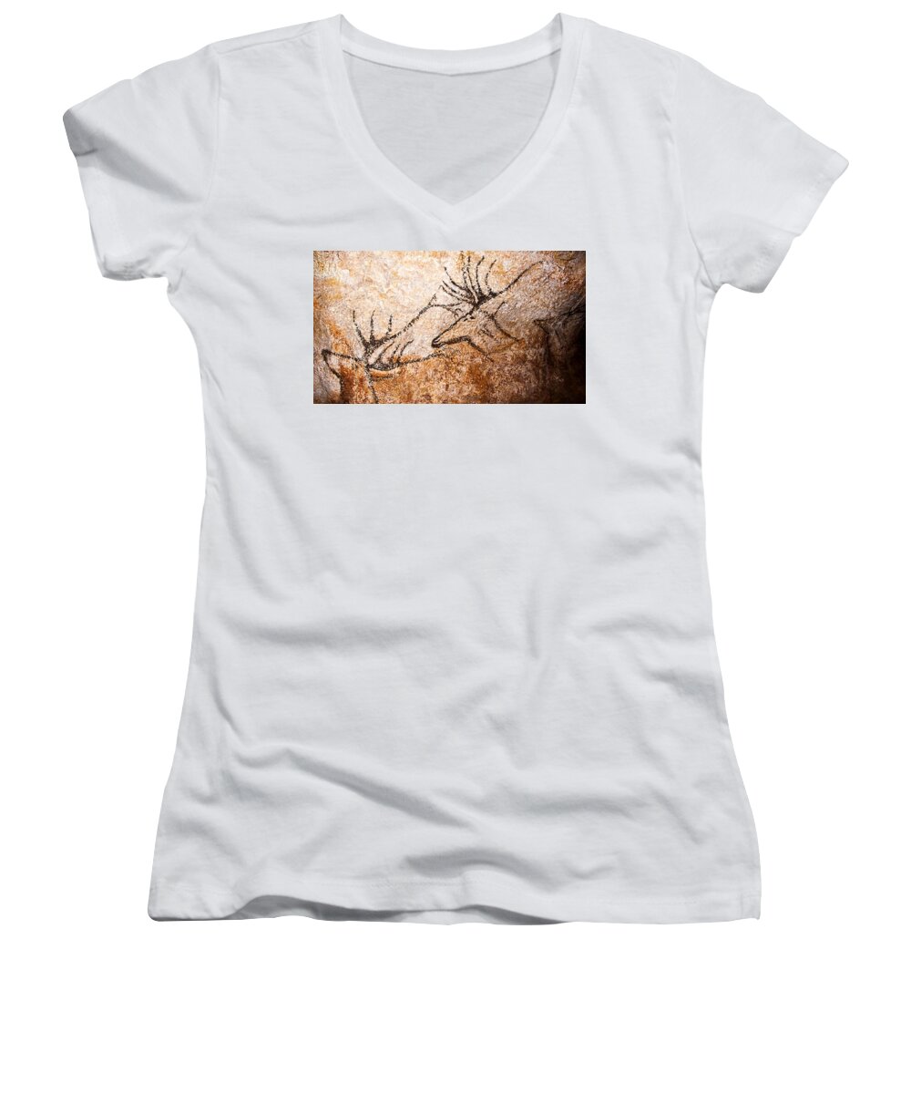 Swimming Deer Women's V-Neck featuring the photograph Swimming Deer by Weston Westmoreland