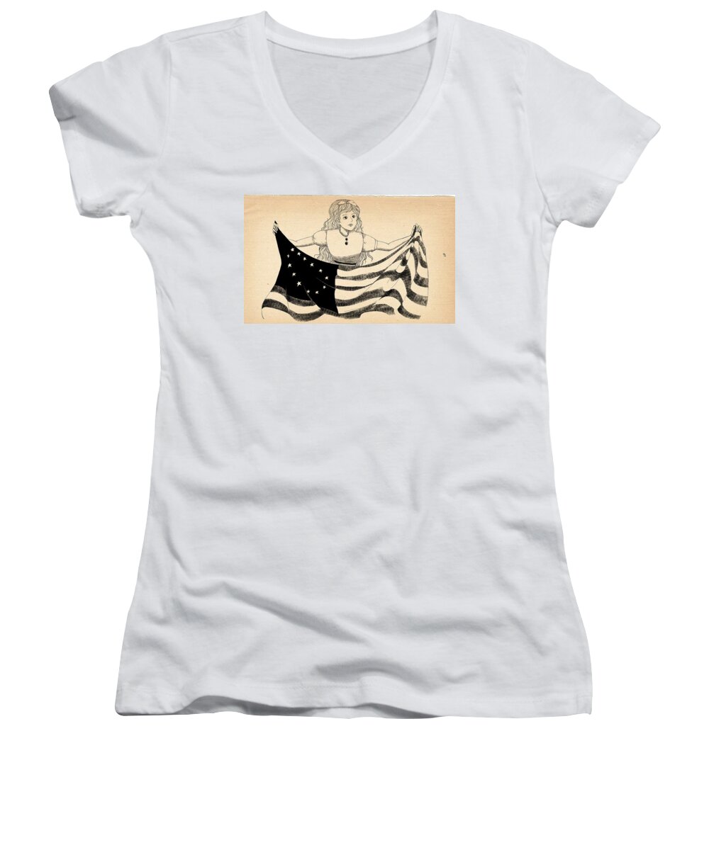 Wurtherington Women's V-Neck featuring the drawing Tammy and the Flag by Reynold Jay