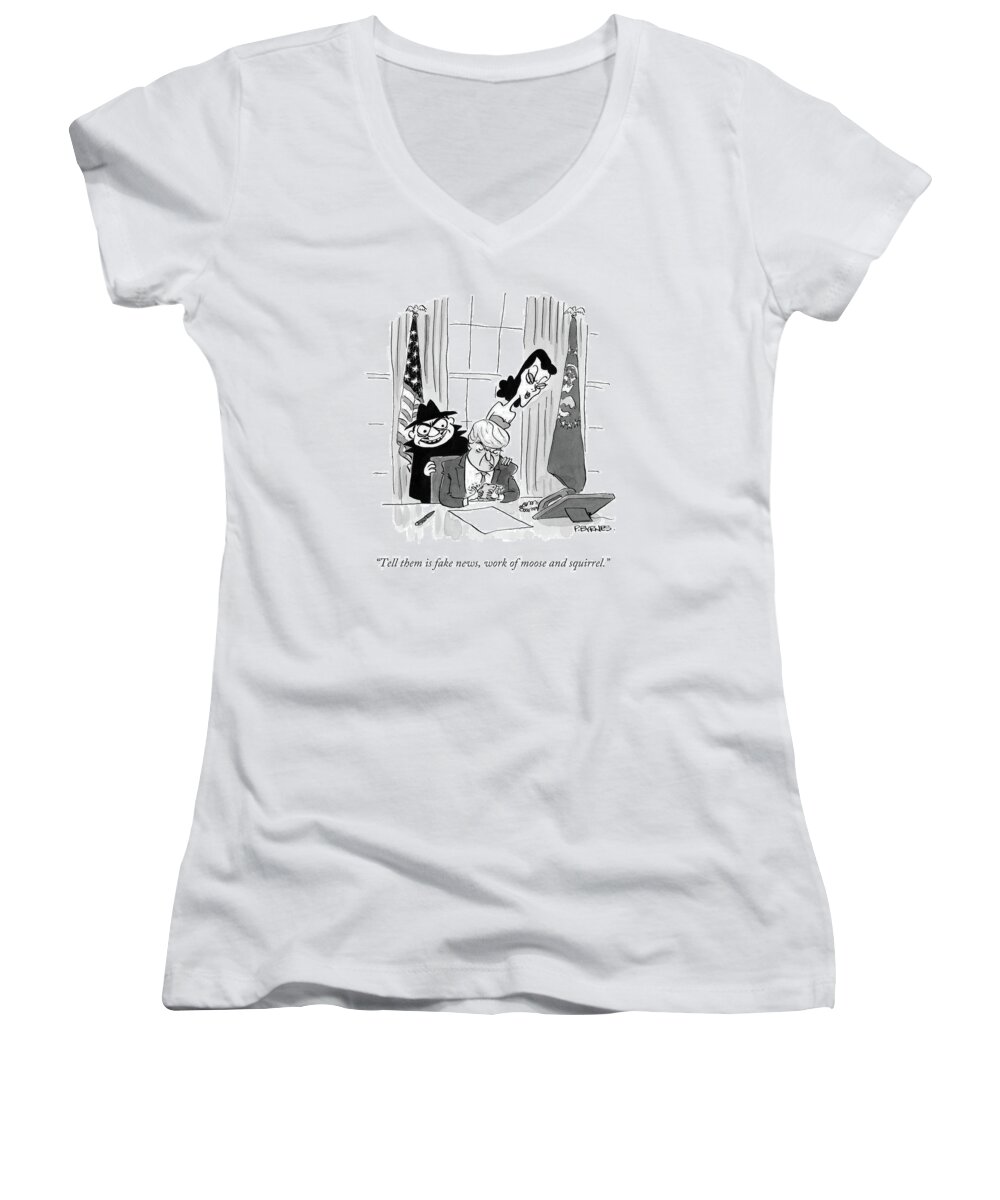 Rocky Women's V-Neck featuring the drawing Tell Them Is Fake News by Pat Byrnes