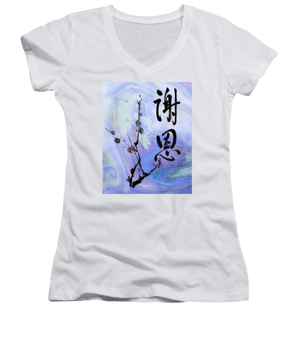 Zen Women's V-Neck featuring the mixed media Thank you ShaOn Gratitude by Peter V Quenter