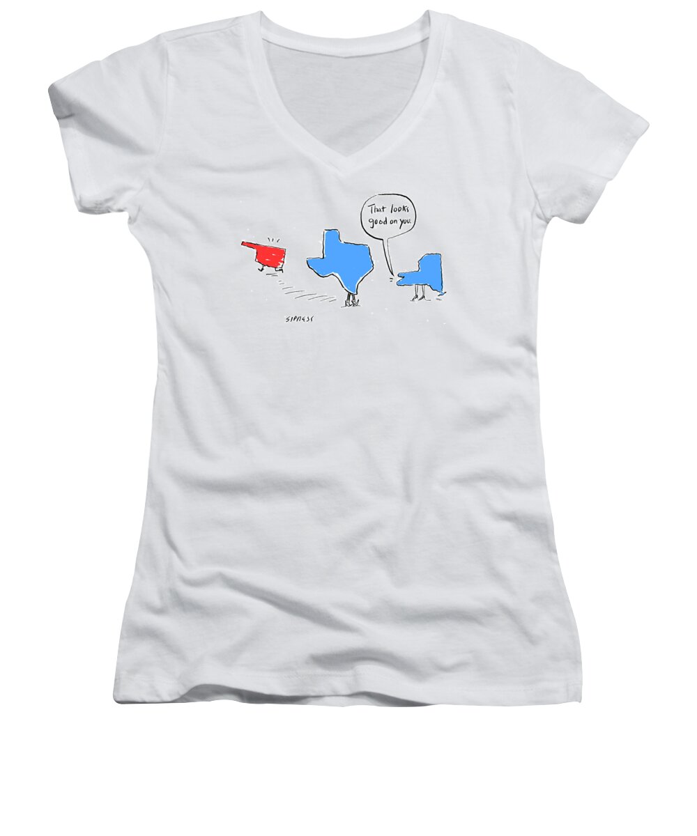 That Looks Good On You.' Women's V-Neck featuring the drawing That Looks Good by David Sipress