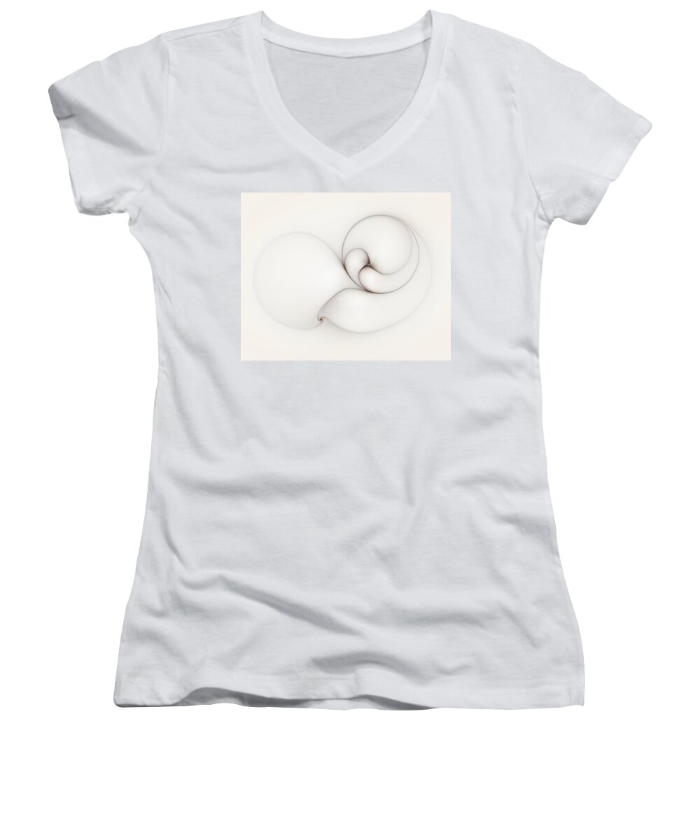 Abstract Women's V-Neck featuring the digital art The Caress by Casey Kotas