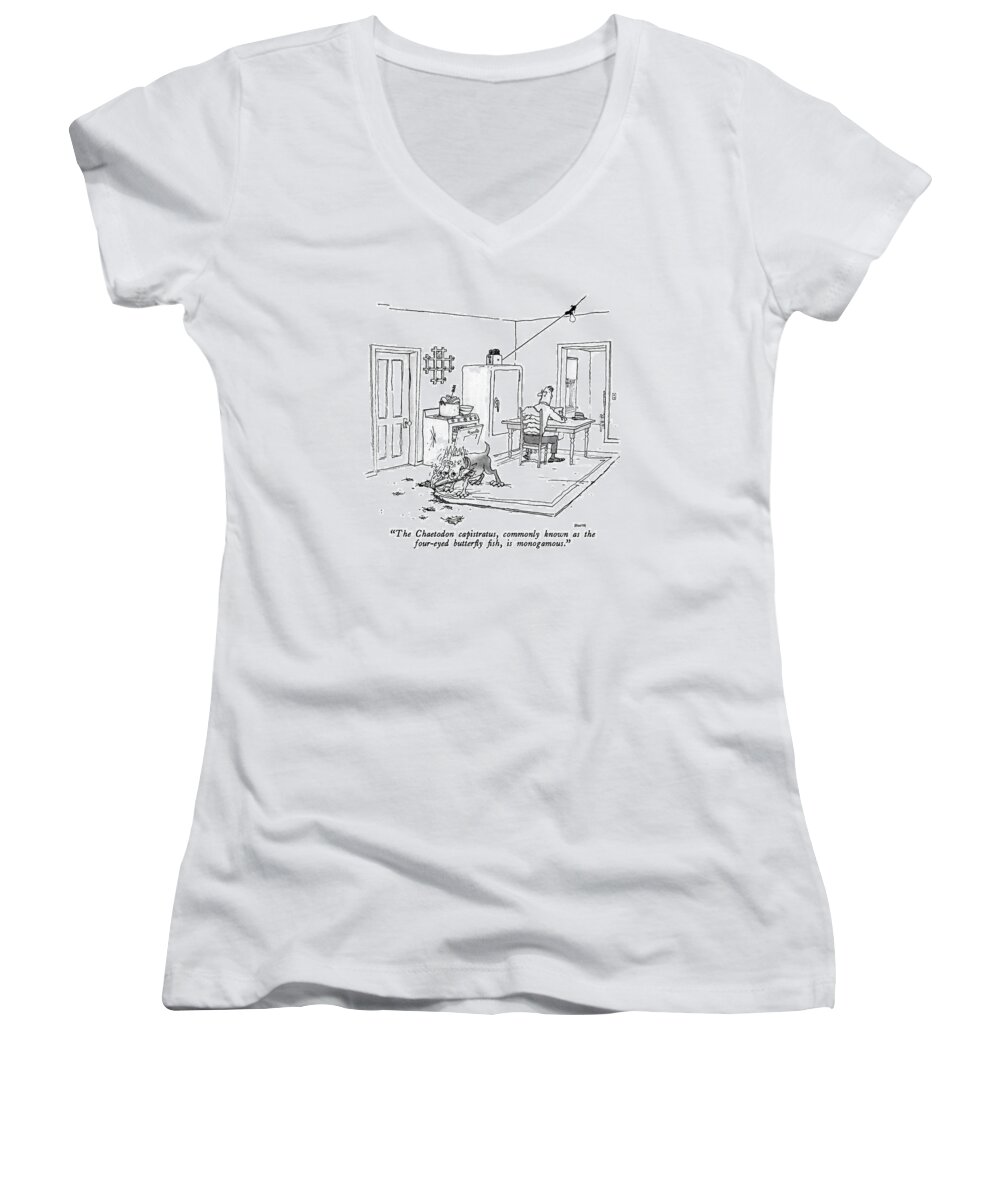 Language Women's V-Neck featuring the drawing The Chaetodon Capistratus by George Booth