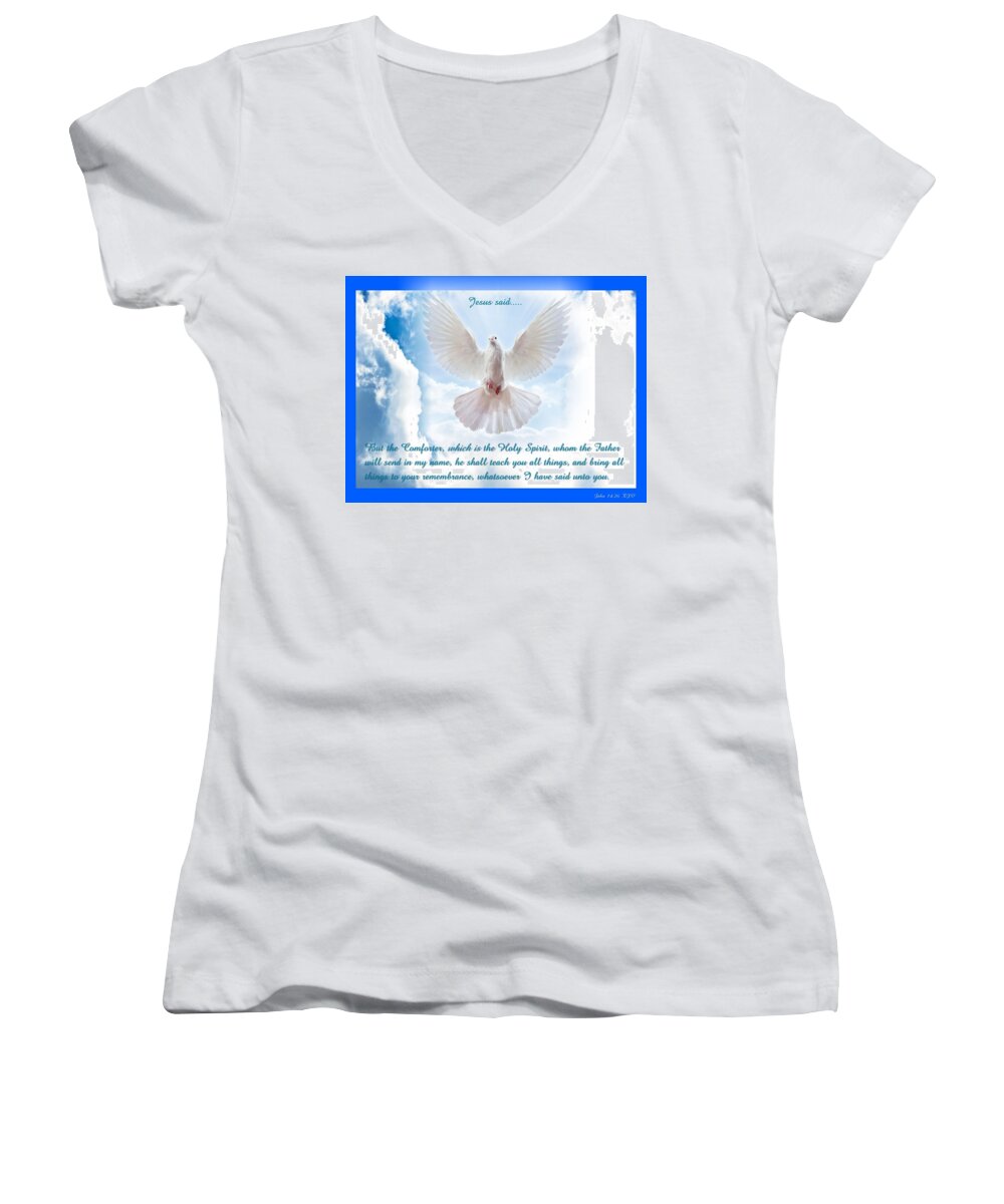 The Holy Spirit Women's V-Neck featuring the mixed media The Comforter by Terry Wallace