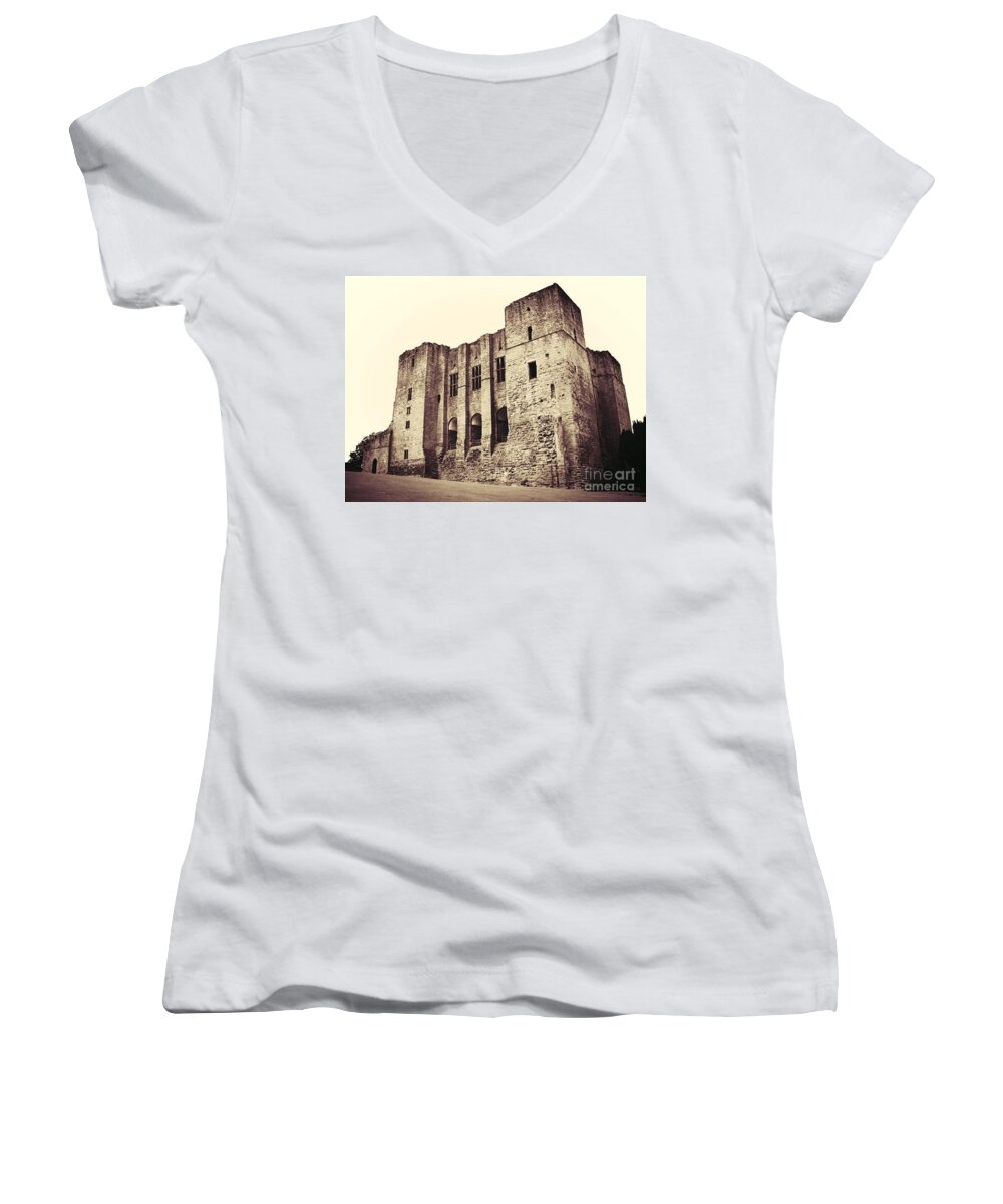 Kenilworth Women's V-Neck featuring the photograph The Keep by Denise Railey