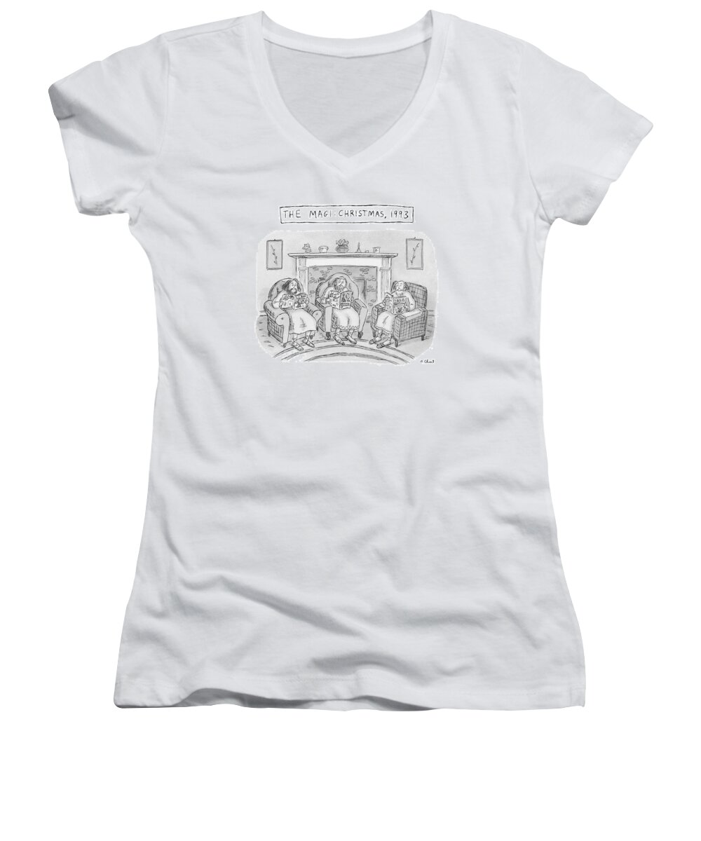 The Magi: Christmas Women's V-Neck featuring the drawing The Magi: Christmas by Roz Chast