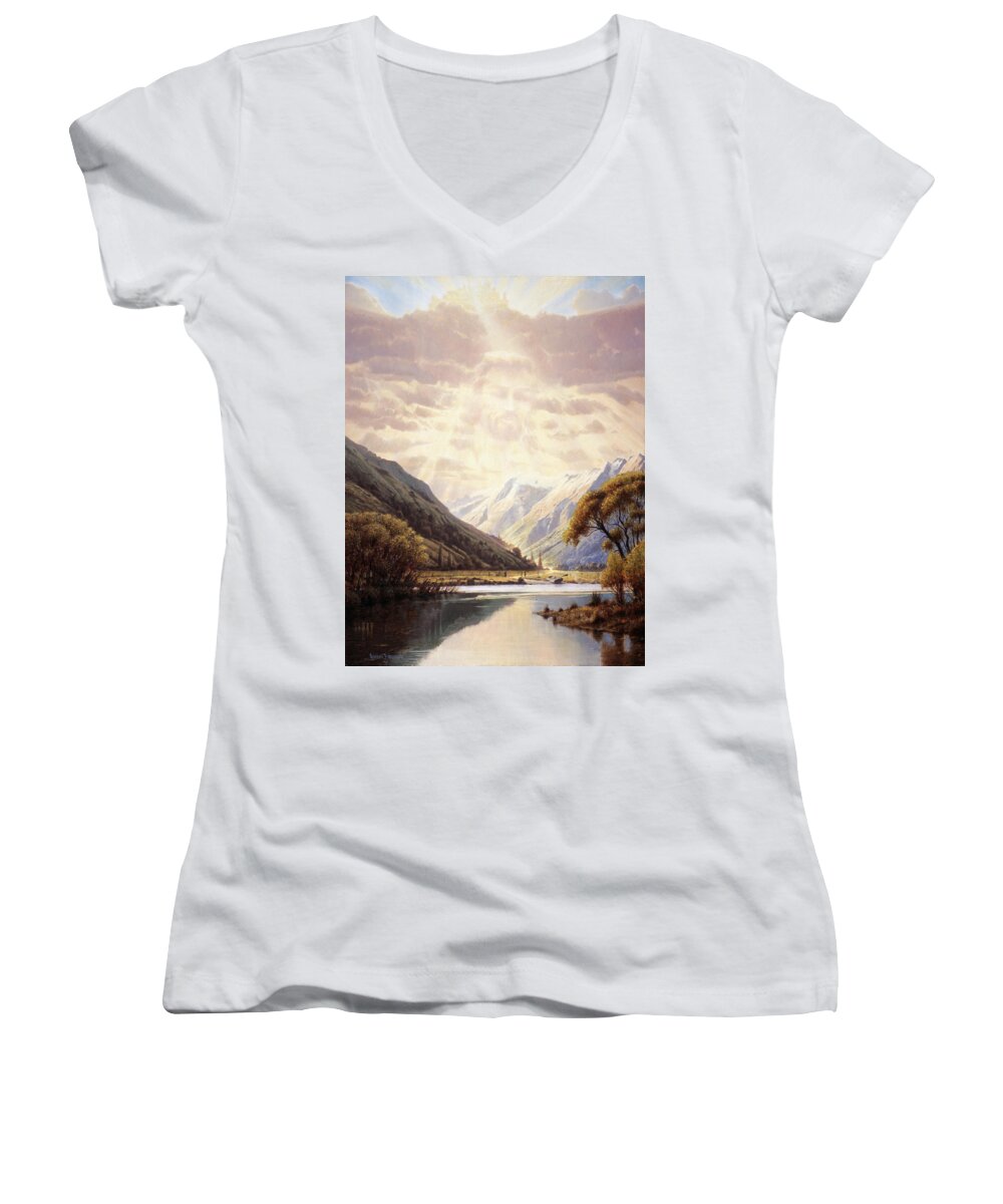 Biblical Women's V-Neck featuring the painting The Path of Life by Graham Braddock