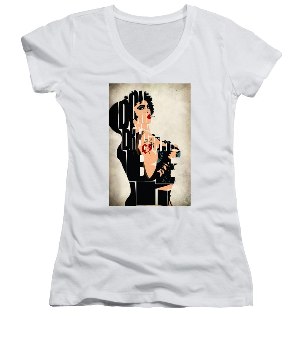 Dr. Frank-n-furter Women's V-Neck featuring the painting The Rocky Horror Picture Show - Dr. Frank-N-Furter by Inspirowl Design