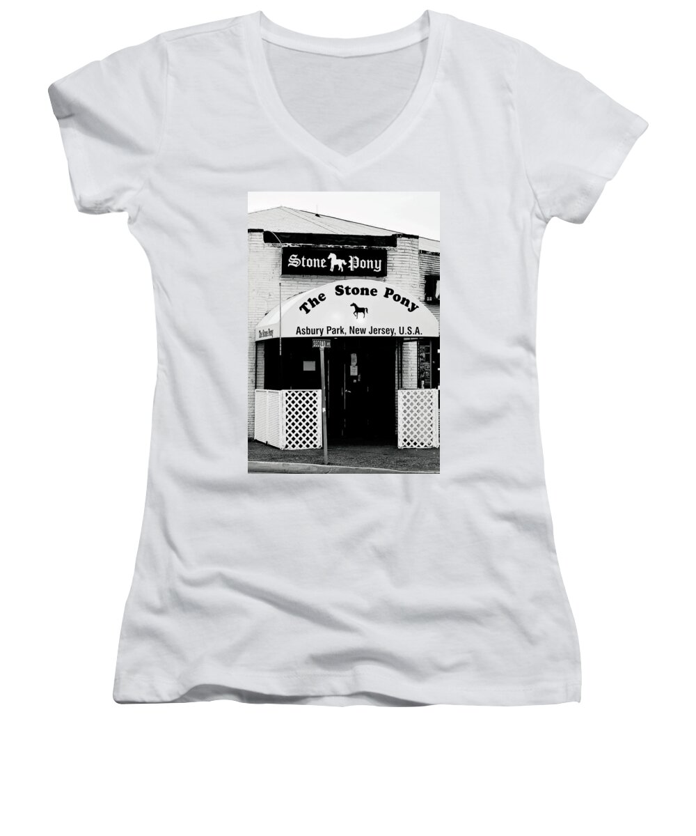 Stone Pony Women's V-Neck featuring the photograph The Stone Pony Asbury Park NJ by Terry DeLuco