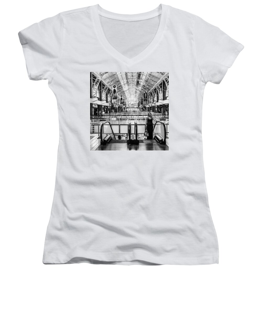 Streetphotography Women's V-Neck featuring the photograph The Waterfront, Cape Town, South Africa by Aleck Cartwright