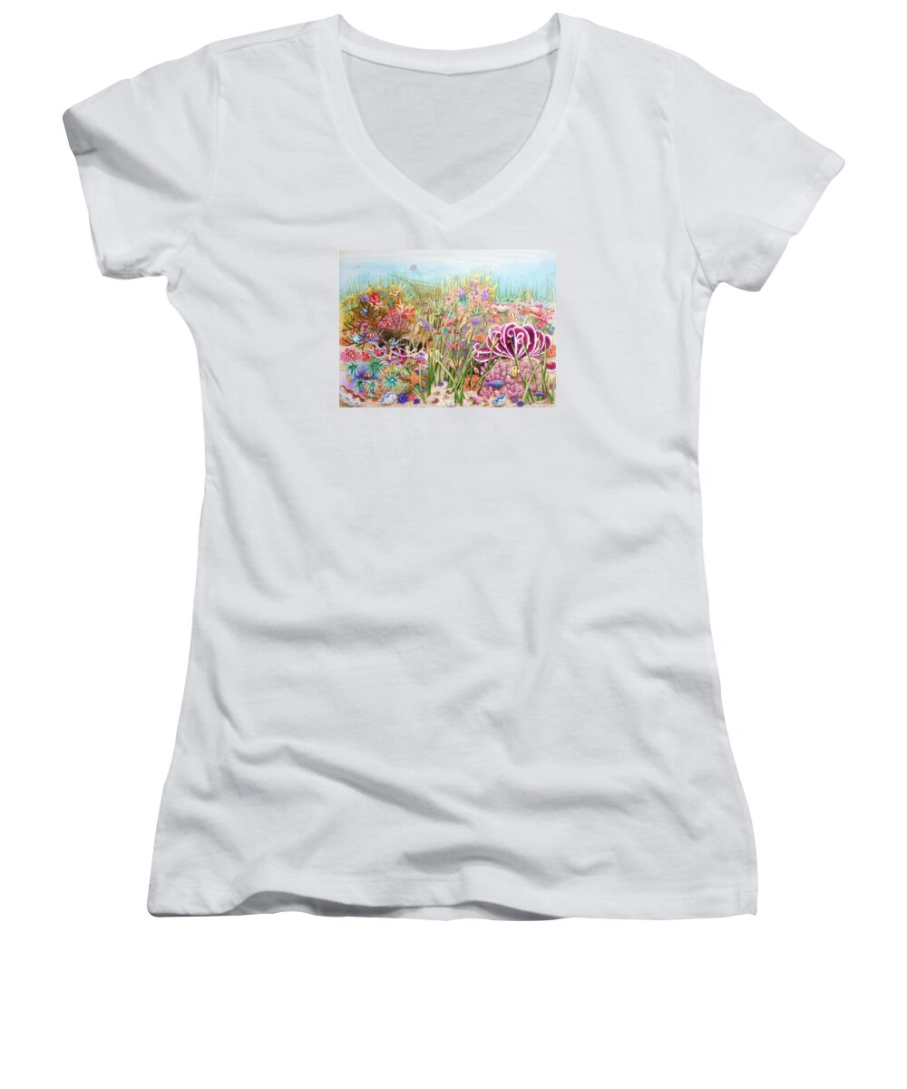 Print Women's V-Neck featuring the painting Thriving Ocean by Katherine Young-Beck