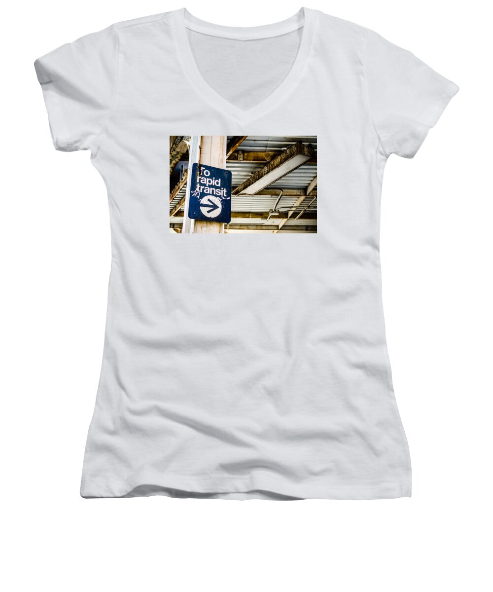 Chicago Women's V-Neck featuring the photograph To Rapid Transit by Anthony Doudt