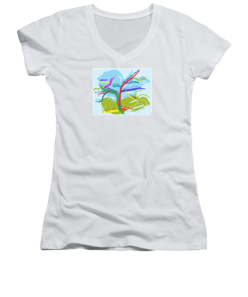 Tree Women's V-Neck featuring the painting Tree ADHD Tree by Go Van Kampen