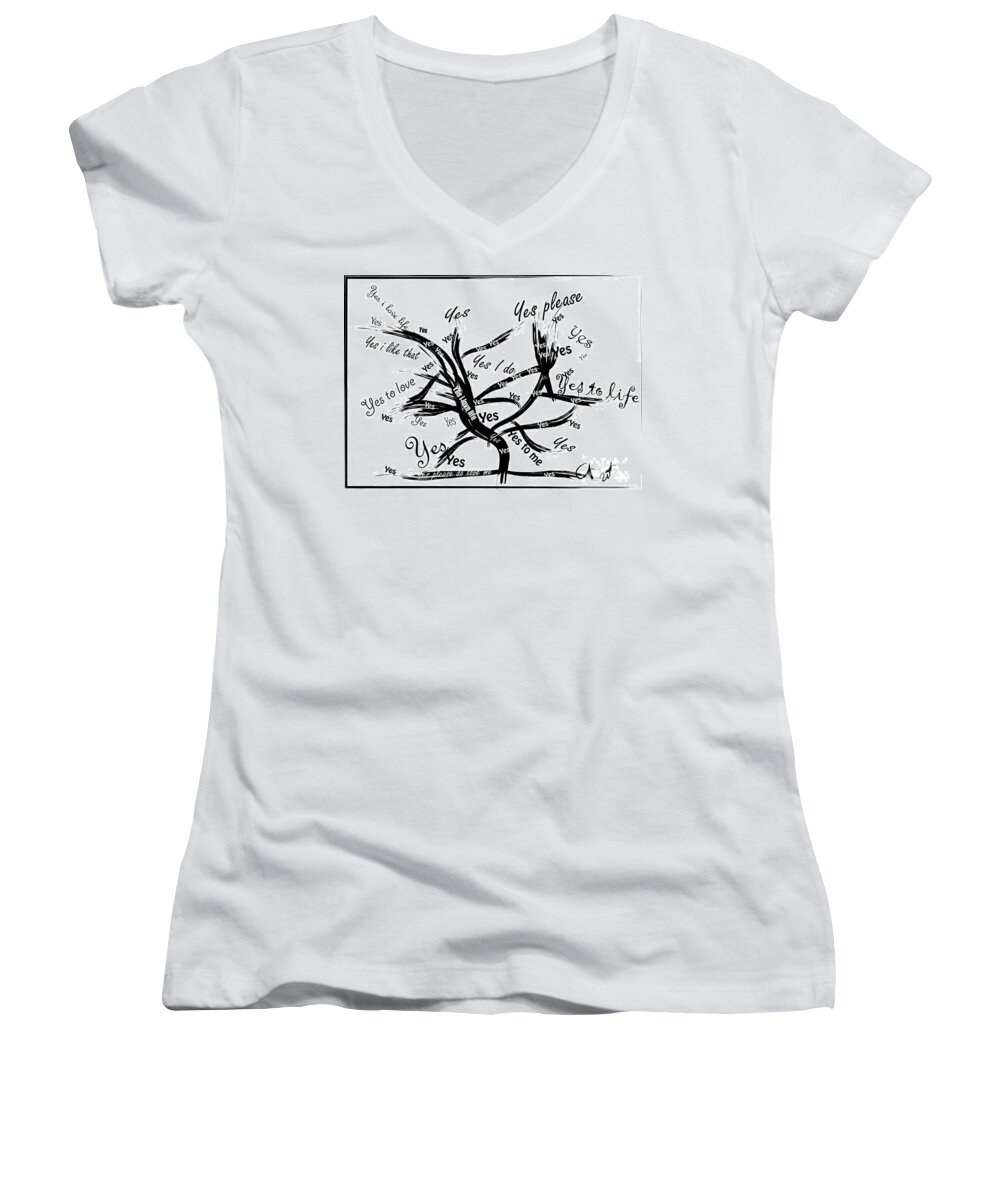 Tree Women's V-Neck featuring the painting Tree Yes tree by Go Van Kampen