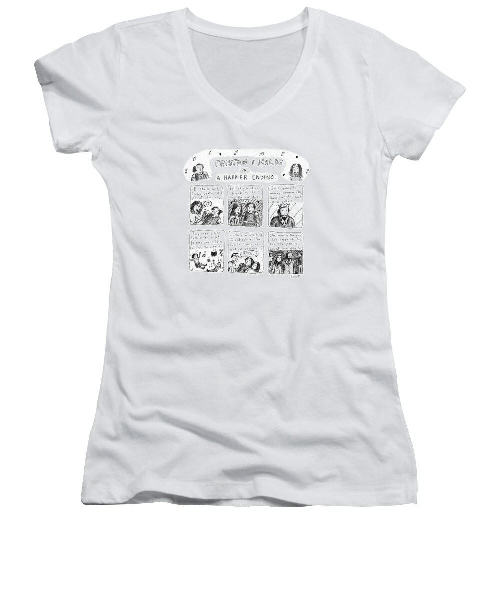 Music Women's V-Neck featuring the drawing Tristan & Isolde In A Happier Ending by Roz Chast