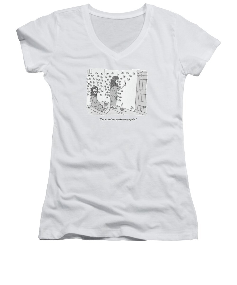 Love Women's V-Neck featuring the drawing Two Prisoners Sit In A Cell by Peter C Vey