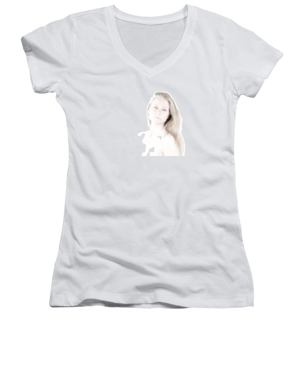 Festblues Women's V-Neck featuring the photograph Unclear Visions.. by Nina Stavlund