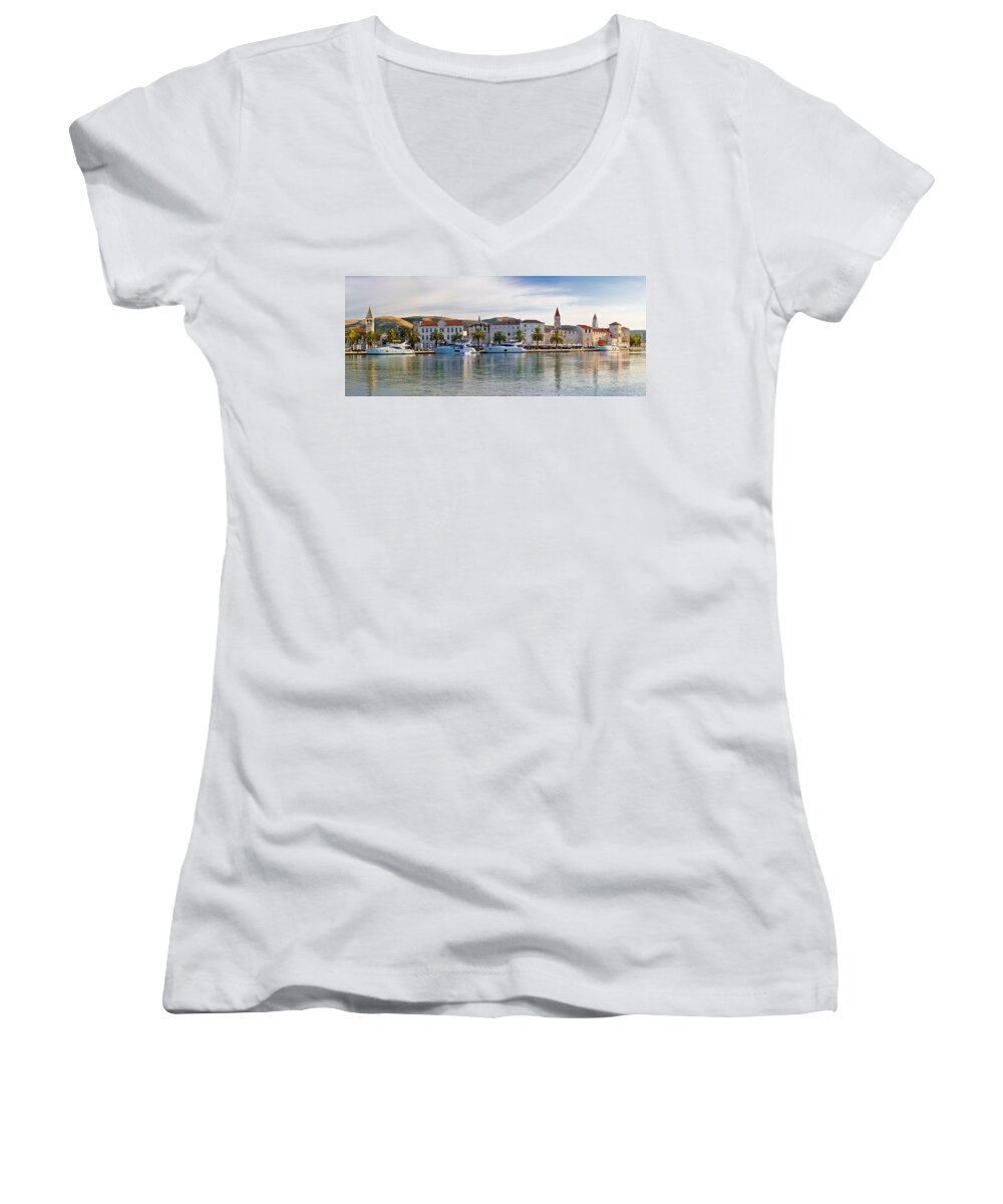 Croatia Women's V-Neck featuring the photograph UNESCO town of Trogit view by Brch Photography