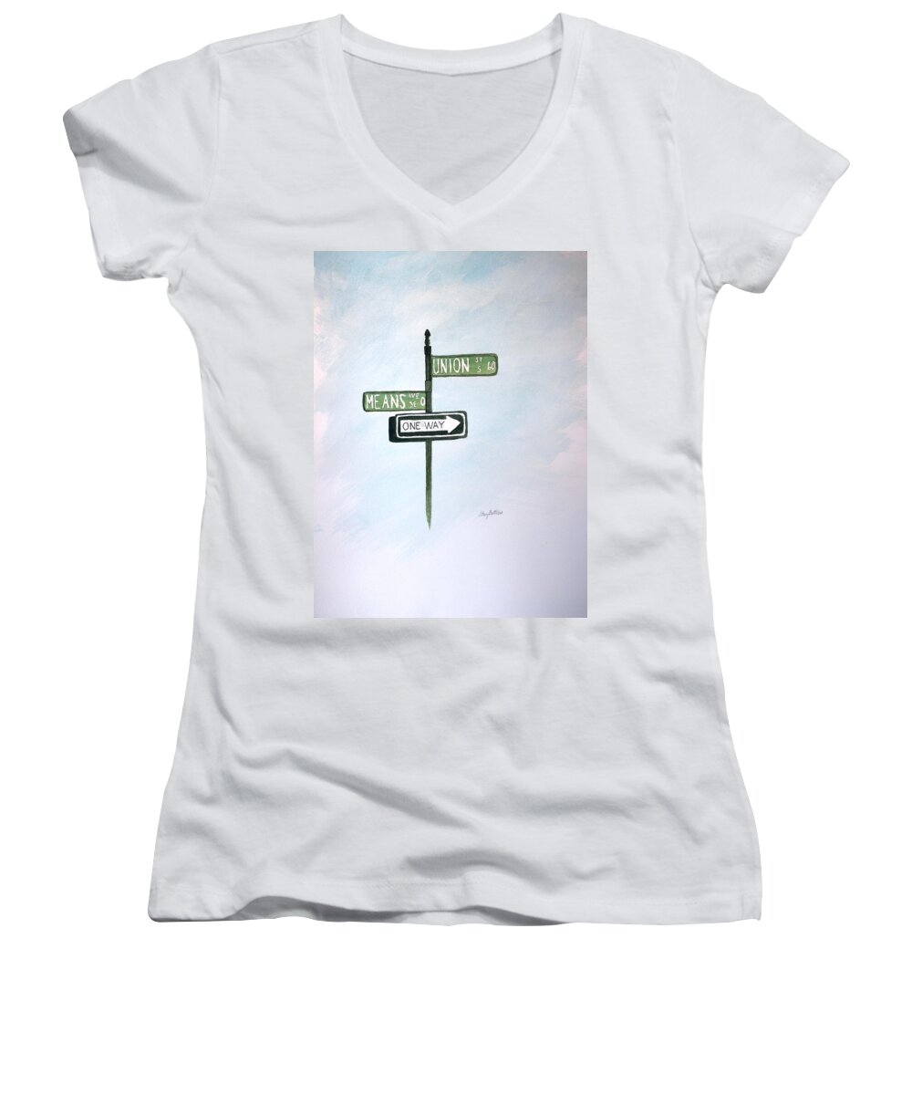 Concord Women's V-Neck featuring the painting Union Means One Way by Stacy C Bottoms