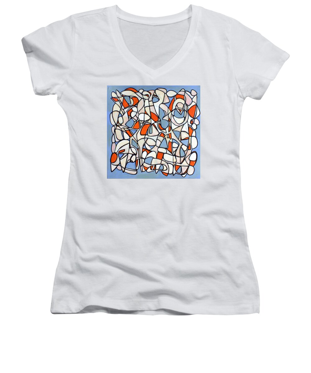 Abstract Women's V-Neck featuring the painting Untitled #37 by Steven Miller