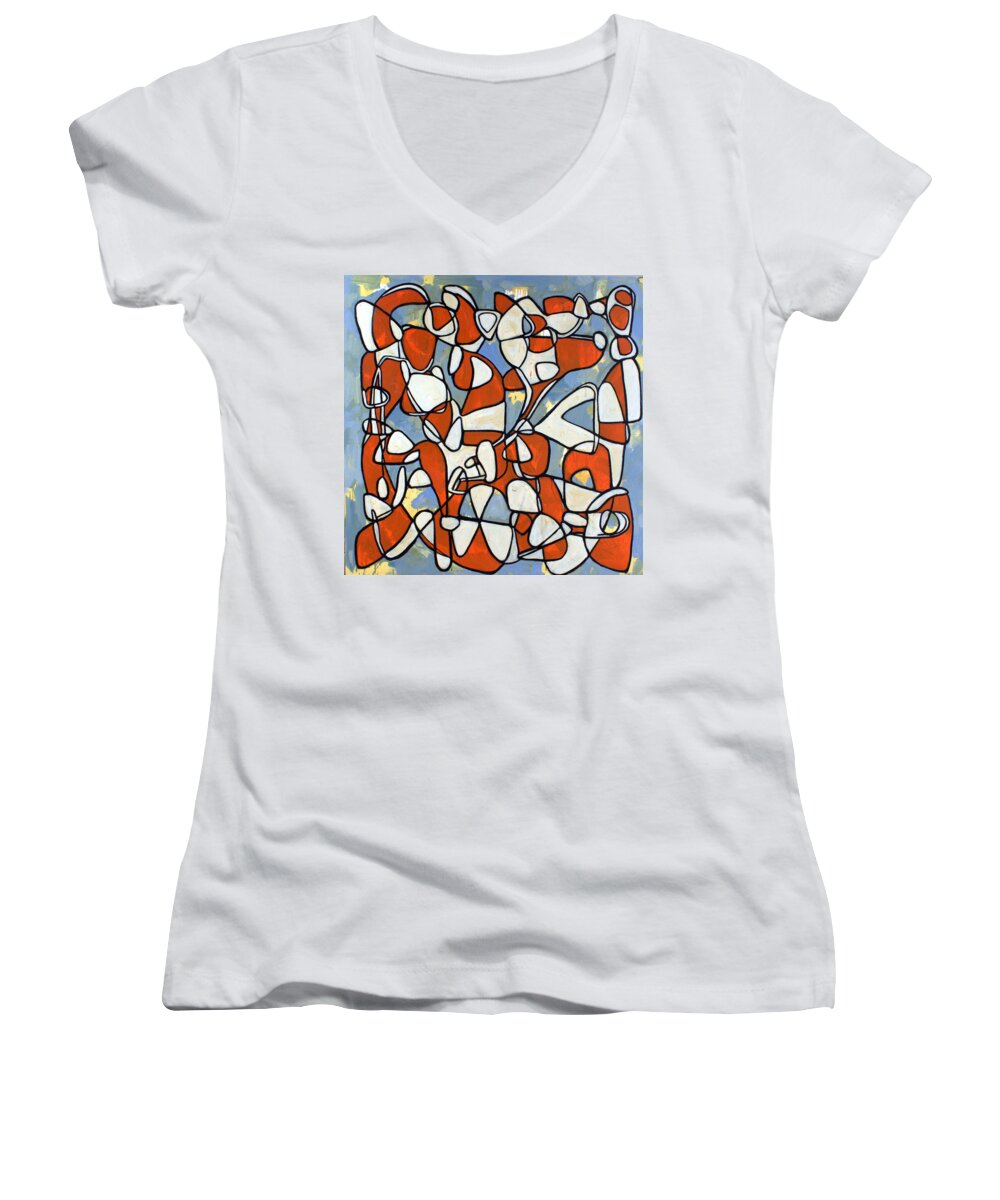 Abstract Women's V-Neck featuring the painting Untitled #38 by Steven Miller