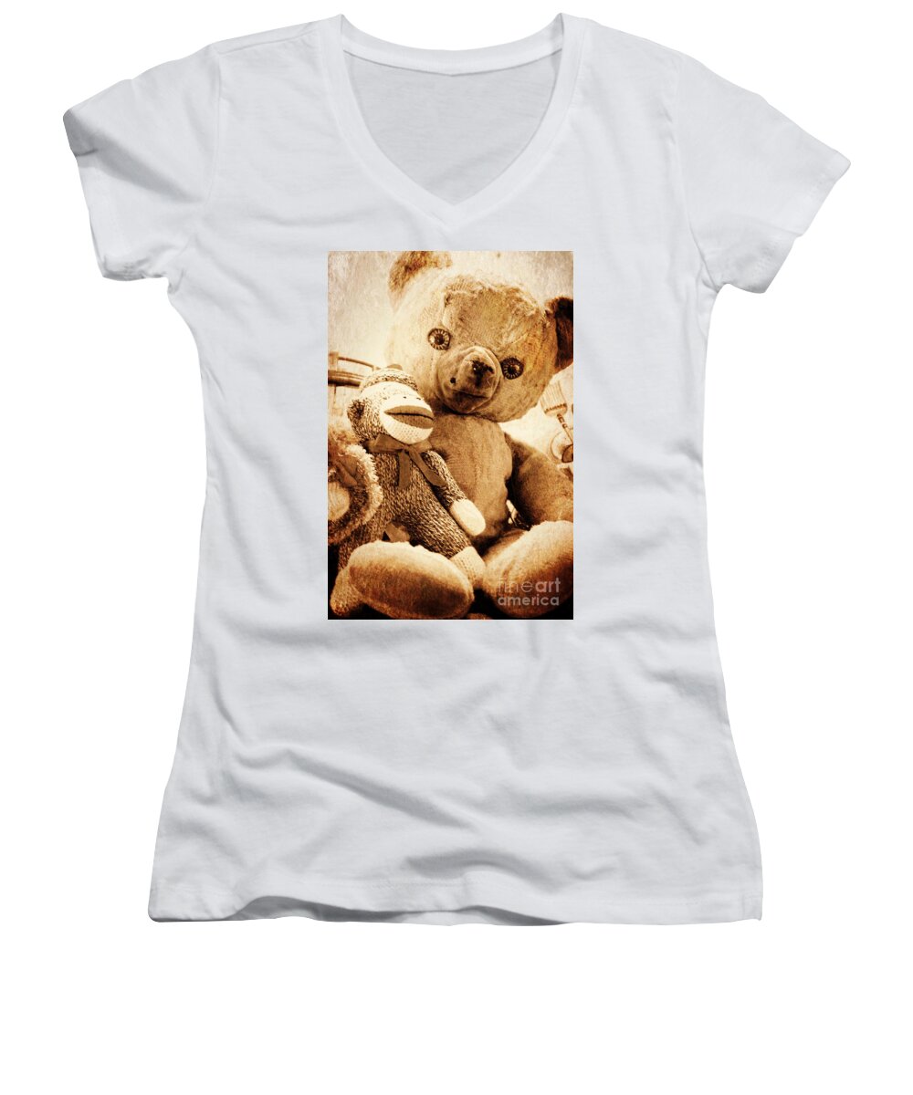Teddy Bear Women's V-Neck featuring the digital art Very Old Friends by Valerie Reeves