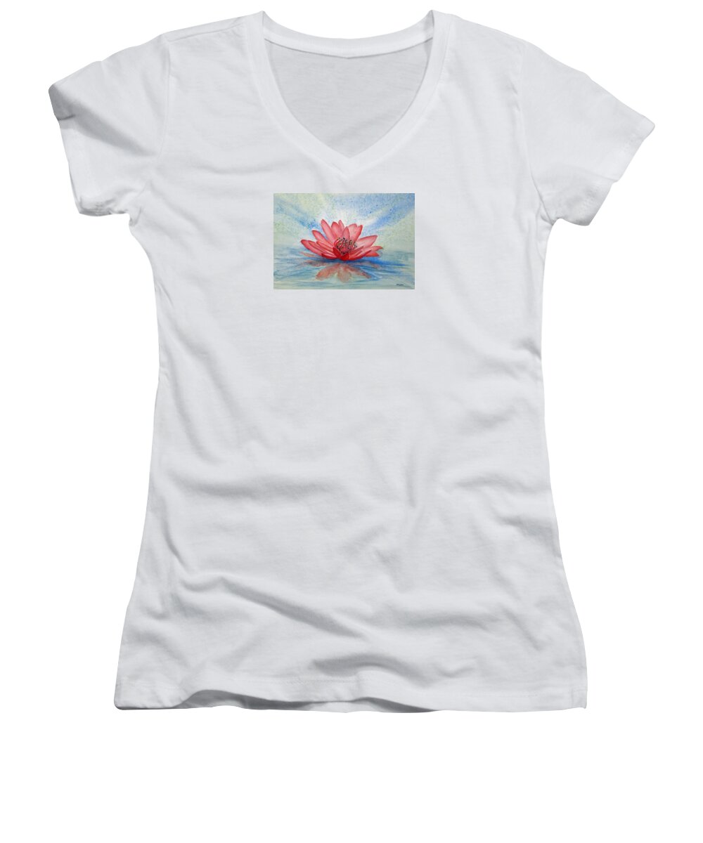 Floral Women's V-Neck featuring the painting Water Lily by Elvira Ingram