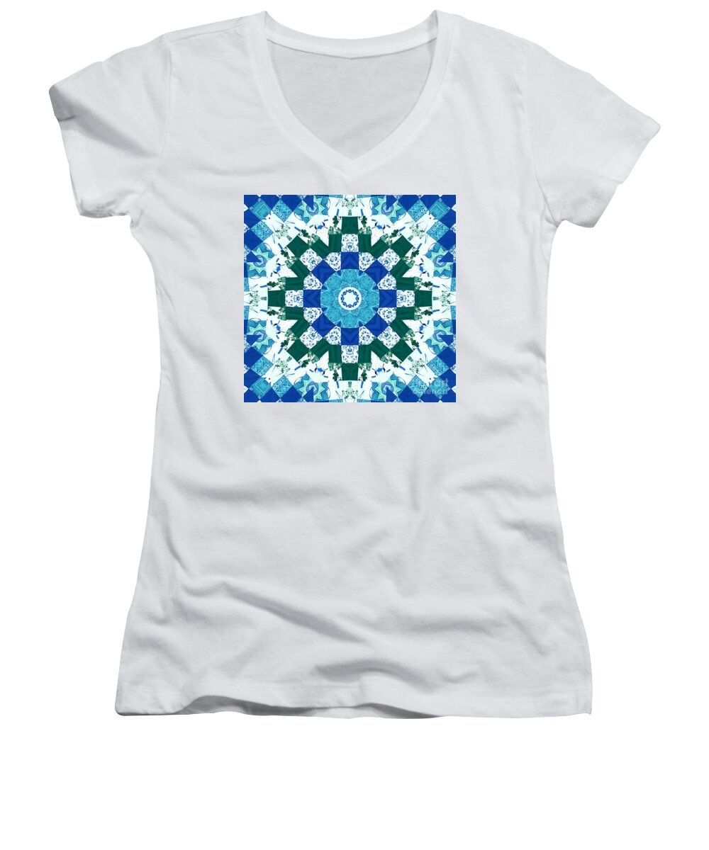 Quilts Women's V-Neck featuring the tapestry - textile Watercolor Quilt by Barbara A Griffin